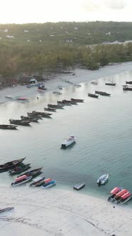 Boat Boats in the Ocean Near the Coast of Zanzibar Tanzania Slow Motion Vertical Video