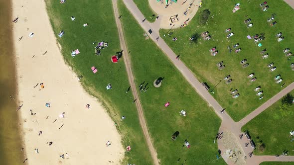 View From the Height of the Beach and Vacationing People in Drozdy in Minsk