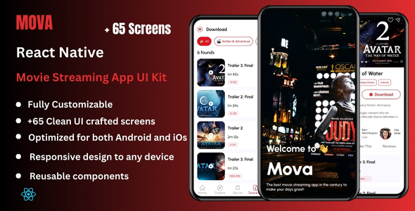 Mova - Movie Streaming React Native CLI App Ui Kit