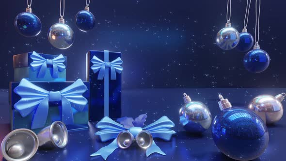 Christmas Blue Decorations Glitter Background 3D