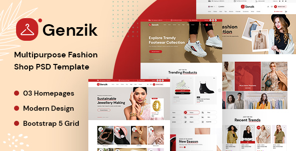 Genzik - Clean Fashion Ecommerce PSD Template