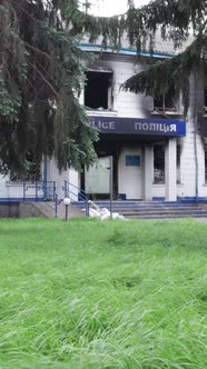 Vertical Video of a Wartorn Police Station in Ukraine