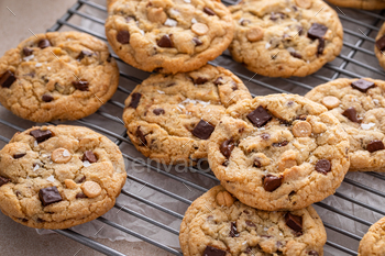 Chocolate chip cookies with chocolate chunks and caramel chips