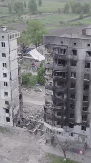 Vertical Video of a Destroyed House During the War in Ukraine