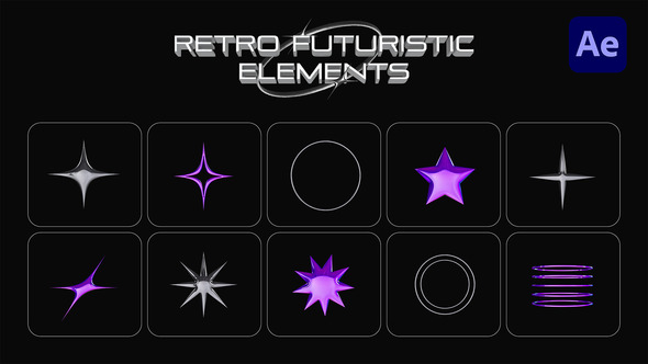 3D Chrome Metal Retro-Futuristic Sci-Fi Y2K Element AfterEffects Pack No Plug-in