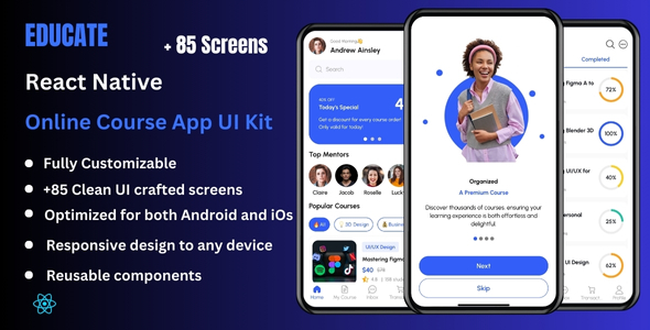 Educate - Online Course & E-Learning React Native Expo Ui Kit