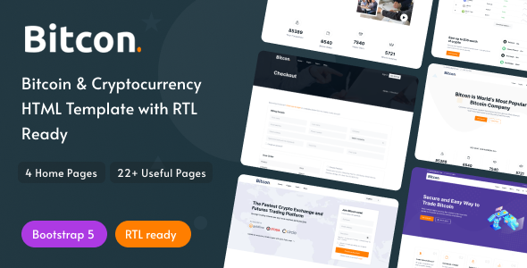 Bitcon - Bitcoin and Cryptocurrency HTML Template with RTL Ready