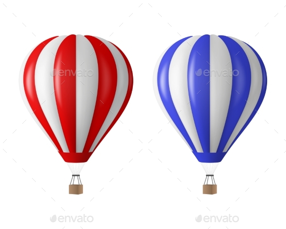 Vector 3d Realistic Hot Air Balloon Icon Set