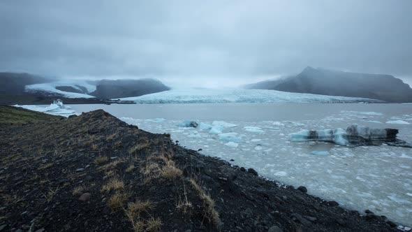 Time lapse of iceflows in a glacier lake in Iceland