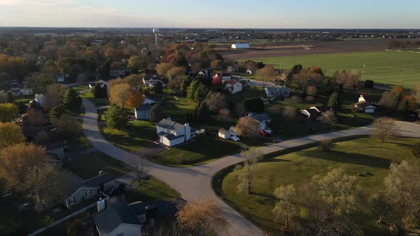 aerial footage of suburubs in illinis, mc henry sunny afternoon