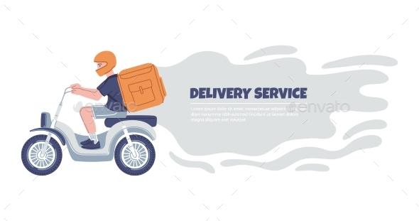 Courier on a Motorcycle with a Orange Delivery Box