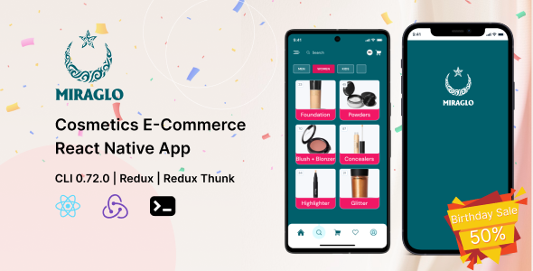 Miraglo - Cosmetics E-Commerce React Native App | CLI 0.72.0 | Redux | Redux Thunk