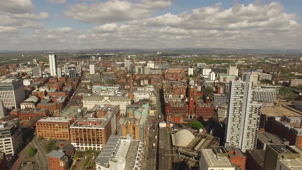 Manchester UK Aerial View Panning Left Shot