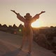 Beautiful Woman Tourist Raises Her Hands Up Rejoicing in the Travel and Sunset - VideoHive Item for Sale
