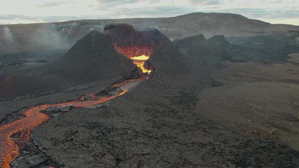 Lava Flow From Erupting Fagradalsfjall Volcano In Reykjanes Peninsula Iceland