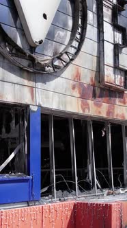 Vertical Video of a Destroyed Shopping Mall During the War in Bucha Ukraine