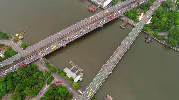 4k Aerial city view of Bangkok dowtnown, Flying over Bangkok, Thailand.