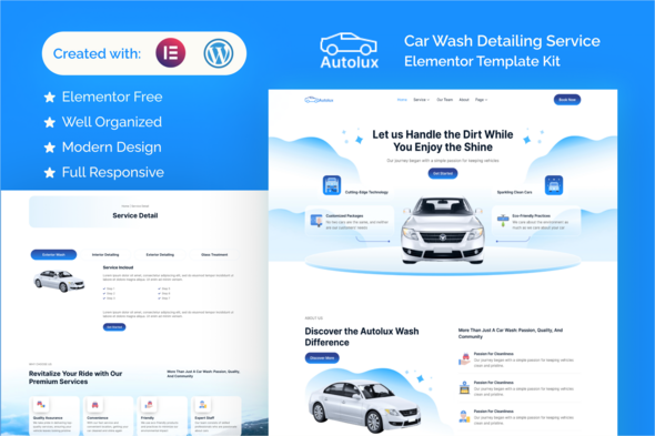 Autolux - Car Wash & Detailing Service Elementor Template Kit