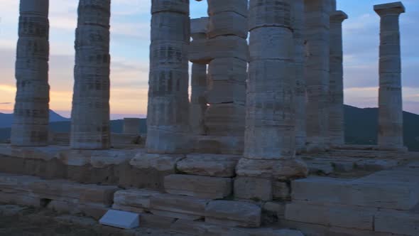 Poseidon Temple Ruins on Cape Sounio on Sunset, Greece