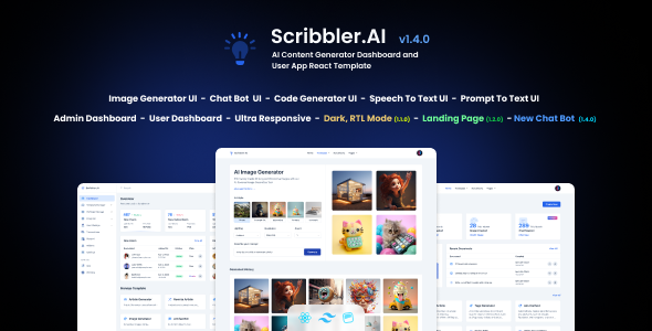 Scribbler.AI - AI Content Generator Dashboard and User App React Template