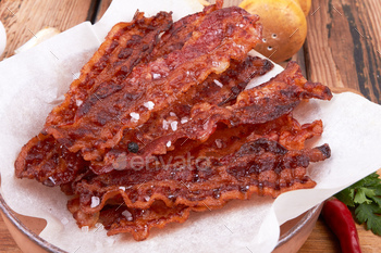 Fried bacon on plate