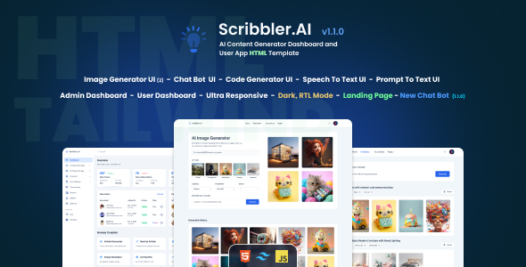 Scribbler.AI - AI Content Generator Dashboard and User App HTML Template