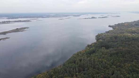 Aerial View of the Dnipro River - the Main River of Ukraine