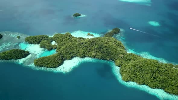 Aerial Footage of a Limestone Islands in Rock Islands Palau