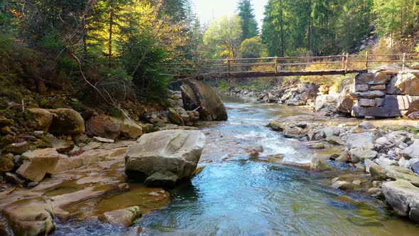 Mountain River Flowing Between Rocky Shores in Carpathians Mountains, Ukraine