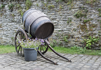 old wine barrel with wheels