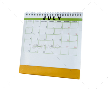 July 2024 calendar. Page of the annual a desk calendar isolated on white background. clipping path