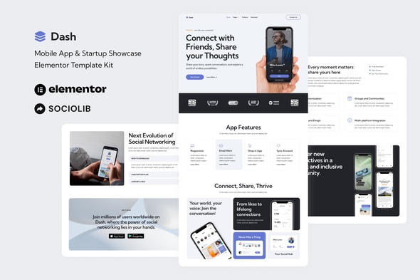 Dash - Mobile App & Startup Showcase Elementor Template Kit