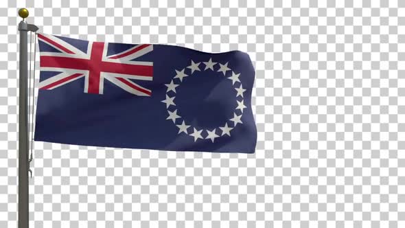 Cook Islands Flag (New Zealand) on Flagpole with Alpha Channel - 4K