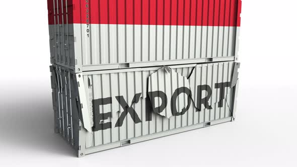 Container with Flag of Indonesia Breaks Container with EXPORT Text alt