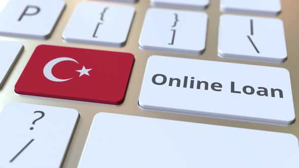 Online Loan Text and Flag of Turkey on the Keyboard