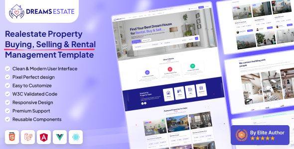 Dreams Estate – Property Buy, Sell & Rental Management Template (HTML, React, Angular, Vue, Laravel)