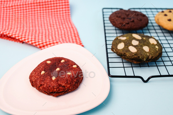 Red Velvet Cookie on Plate with Various Cookies