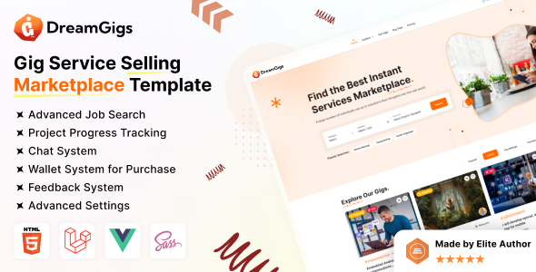 DreamGigs - Gig & Freelancer Marketplace Template + User Panel (HTML, React, Angular, Vue, Laravel)
