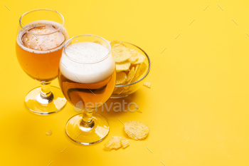 A tempting snack of beer and chips