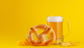Beer, chips and pretzel