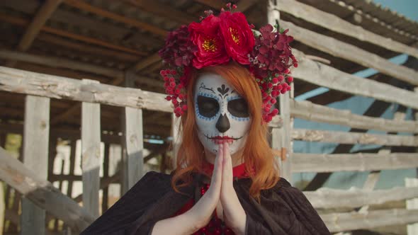 Santa Muerte with Hands Folded in Prayer Outdoor