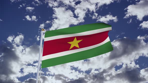 Suriname Flag With Sky 4k