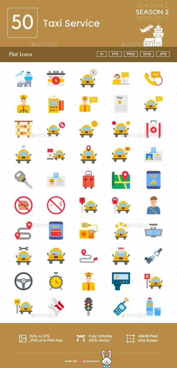 Taxi Service Flat Multicolor Icons