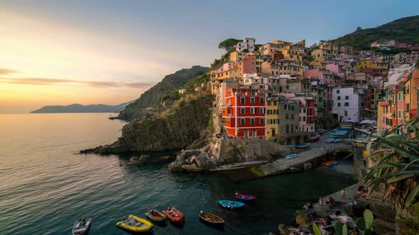 Sunset Time Lapse Cinque Terre Riomaggiore  Italy