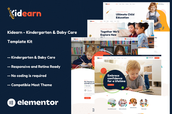 Kidearn – Kindergarten & Baby Care Elementor Template Kit – 0 Sold!