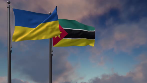 Mozambique  Flag Waving Along With The National Flag Of The Ukraine   4 K