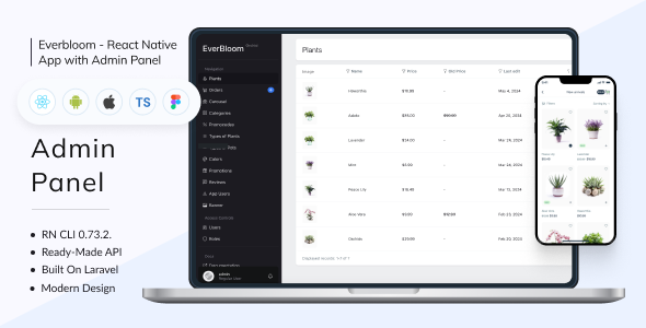 Everbloom - Plant Online Store | Full Solution | Frontend + Backend + Admin Panel | RN 0.73.2