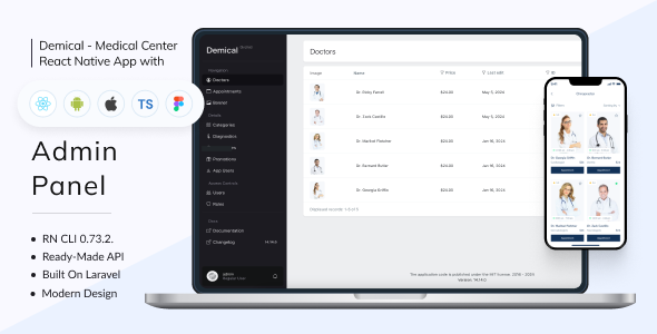 Demical - Medical Center React Native App | CLI 0.73.2 | TypeScript | Redux Store | Admin Panel