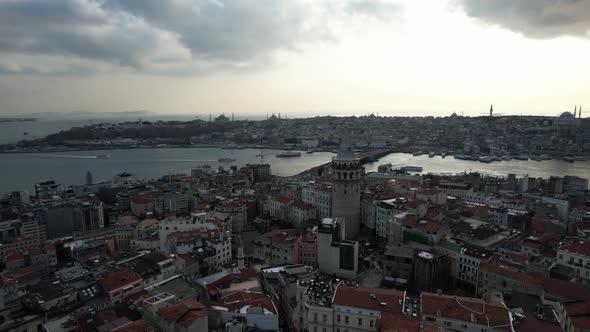 Aerial Around Galata Tower