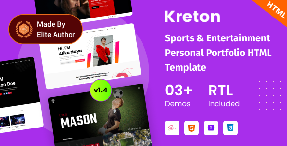 Kreton - Sports & Entertainment Personal Portfolio Bootstrap 5 Template